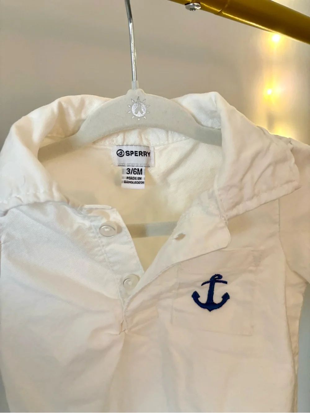 White Anchor Polo One-Piece Bodysuit for Kids by Sperry